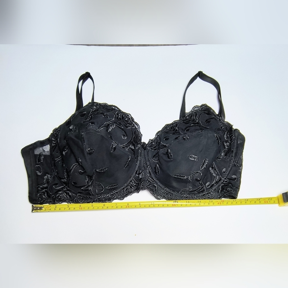 Body Form Elegant Black Lace Floral Embroidered Lightly Lined Underwire Bra 48DD - Picture 2 of 6